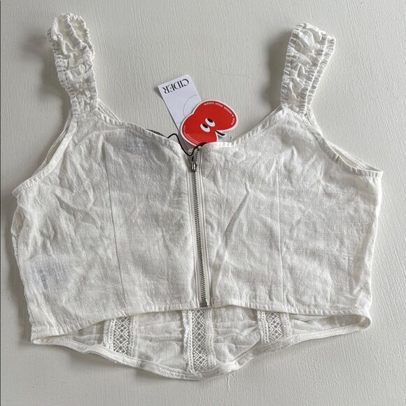 Cider White Fitted Crop Bustier Tank Top Size Medium Sexy Demure Cotton - Picture 3 of 6